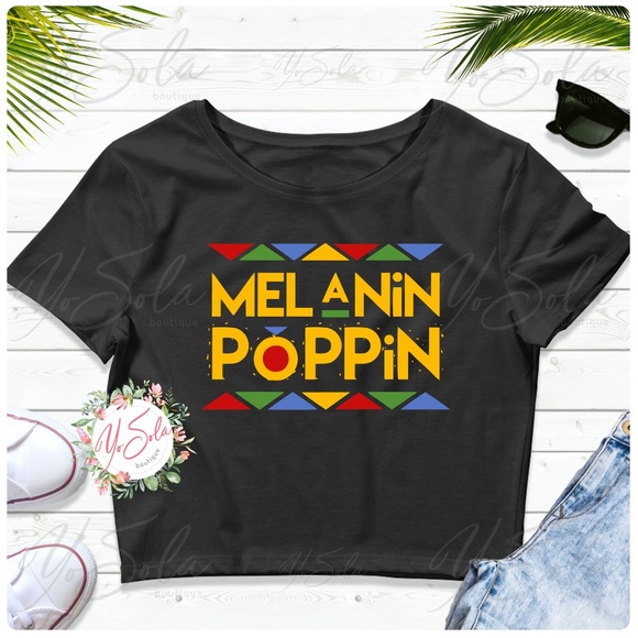 Tops - “Melanin Popin” Black Crop Top
